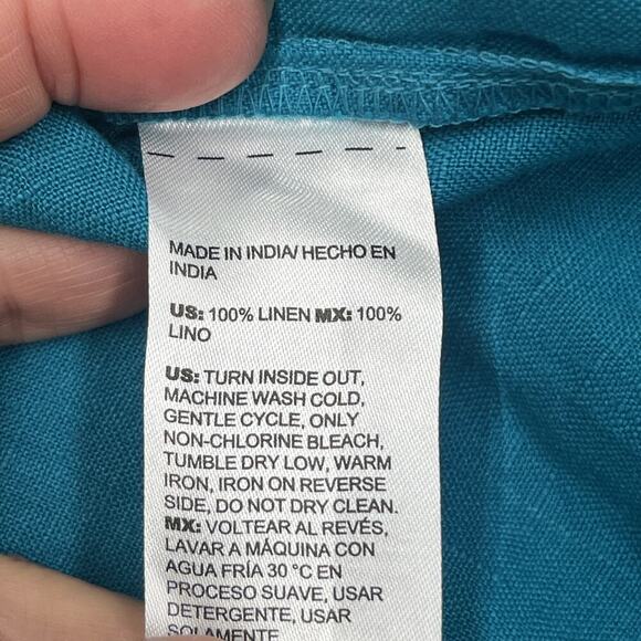 Chico's 100% Linen Embellished Cap Sleeve Dress Tiered Teal Green Midi Size 14 - Picture 5 of 12